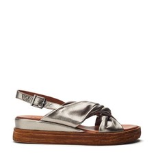 Moda In Pelle Women's Kalmia Pewter Leather Platform Wedge Sandals