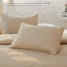 Brandream Beige Damask Quilted Pillow Shams Cotton King Size Pillow Cases Set