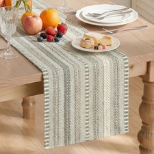 Dark Grey Farmhouse Woven Table Runner Seasonal Holiday Rustic Kitchen Dining