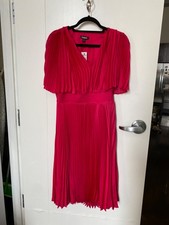 Express | Pleated V-Neck Flutter Sleeve Midi Dress Pinkish Red Medium new