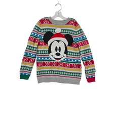 Disney Mickey Mouse Kids Holiday Fair Isle Sweater Santa Hat Size 7/8 Preppy