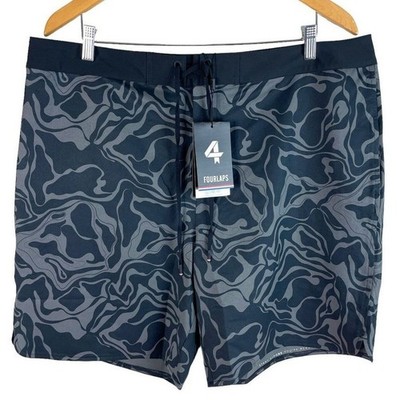 Fourlaps Board Short Mens 38 Black Charcoal Swirl 8'' Inseam Quick Dry NWT