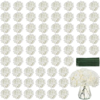 White Silk Hydrangea Flowers 40 PCS Artificial Full Detachable Stems