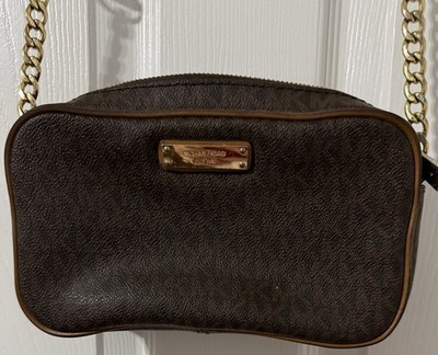 Brown Michael Kors Jet Set Travel Logo Small Crossbody Bag.