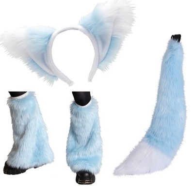 PawStar Wolf Light Blue Furry Set Cosplay, Ears