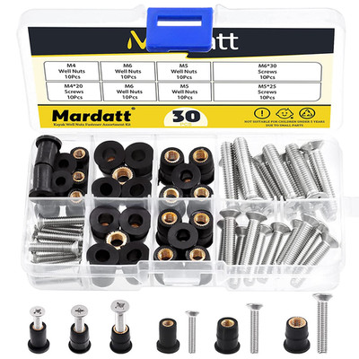 60Pcs M4 M5 M6 Well Nut Expansion Nuts and 304 Stainless Screw Rubber and Steel 