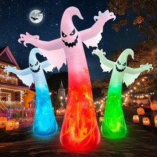 12FT Giant Halloween Inflatables Ghost with 3-Colored Flame Rotation Light