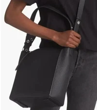 $298. Allsaints Kita Pebbled Leather Crossbody Black Silver