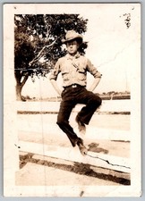 Vtg B&W Snapshot Cowboy Man On Fence With Hat Tucson Arizona 1935