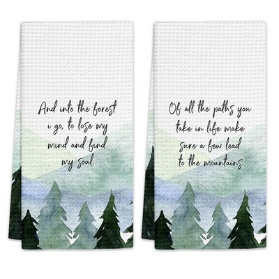 Rustic Mountain Cabin Decor Kitchen Towels Set of 2 - Mountain Dish Towels, O...