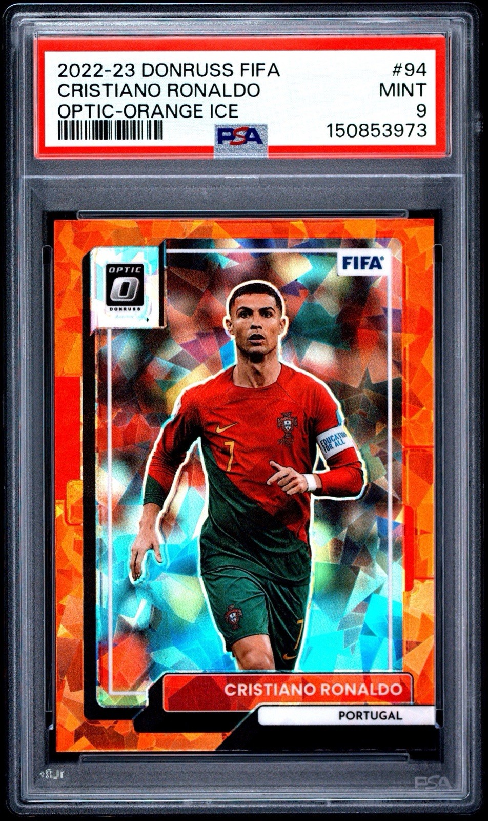 2022-23 Panini Donruss FIFA Optic Cristiano Ronaldo #94 Orange Ice PSA 9