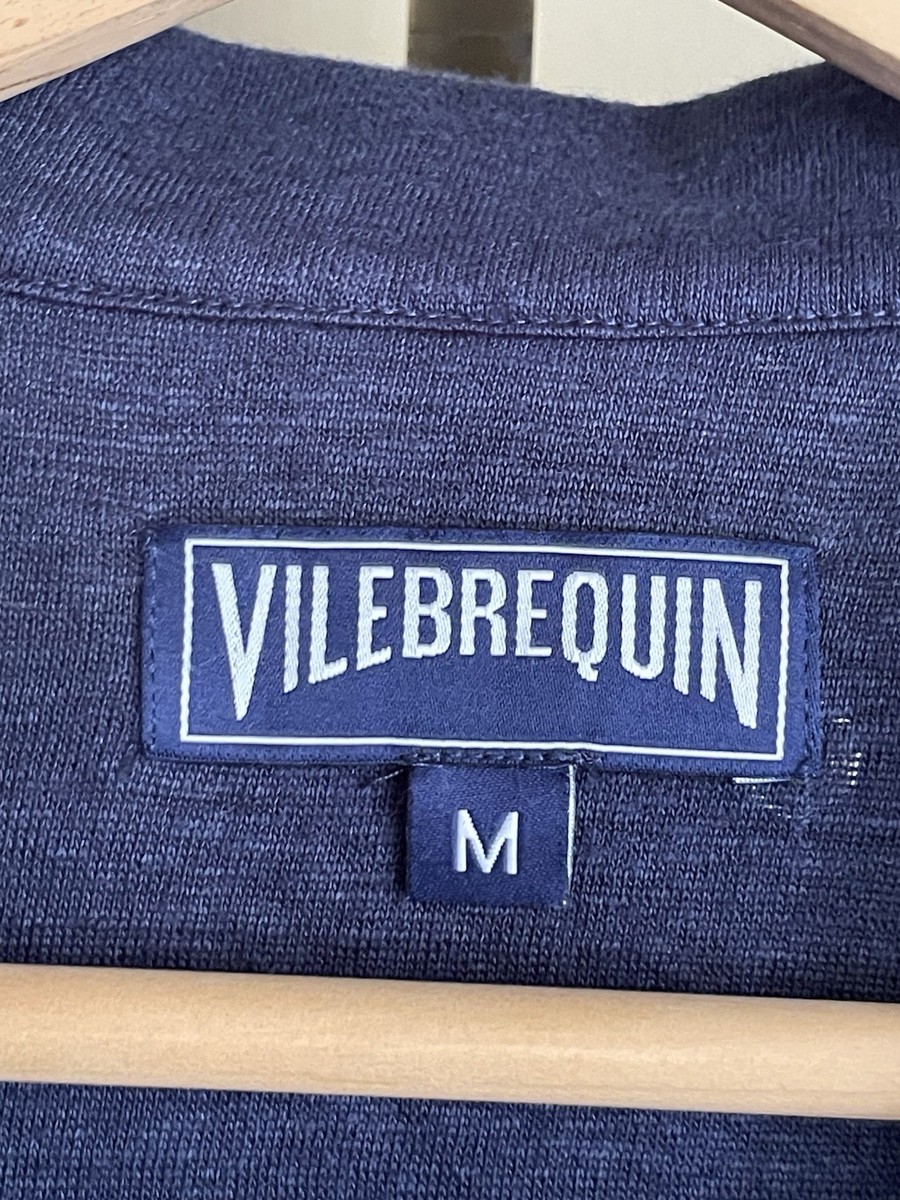 Vilebrequin Pyramid Linen Jersey Polo Shirt Mens Sz M Blue Luxury Resort View 2