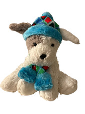 White Puppy Dog Plush With Blue Hat Scarf Sitting Soft Stuffed Animal Hugfun 12"