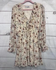 Baltic Born Dress Cream Floral Print Ruffles Size MED Classy Cute
