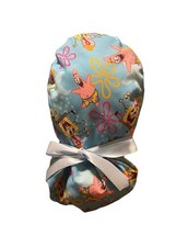 Sponge Bob SATIN LINED Scrub Cap Ponytail Long Hair Protection Nurse Hat