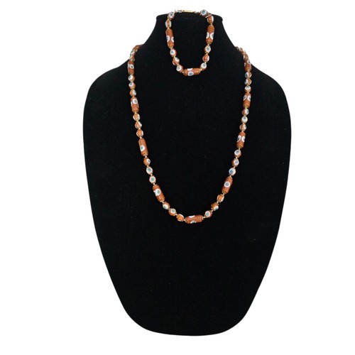 Italian Murano Millefiori Glass Bead Necklace Bracelet Set Brown Long Tubes