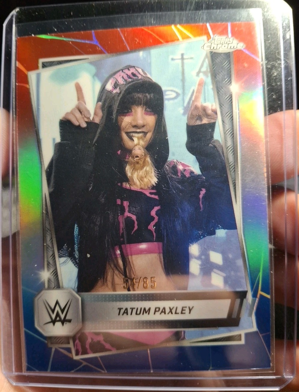 /85 Tatum Paxley Red & Blue Refractor WWE 2025 Topps Chrome No. 105 NXT