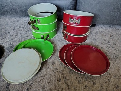 6 Nordic Ware Springform Pan 9  Lime Green, Red Vintage Non Stick Interior, Used