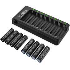 POWEROWL Rechargeable AA Batteries with Charger, 8 Pack of 8 pack, Black