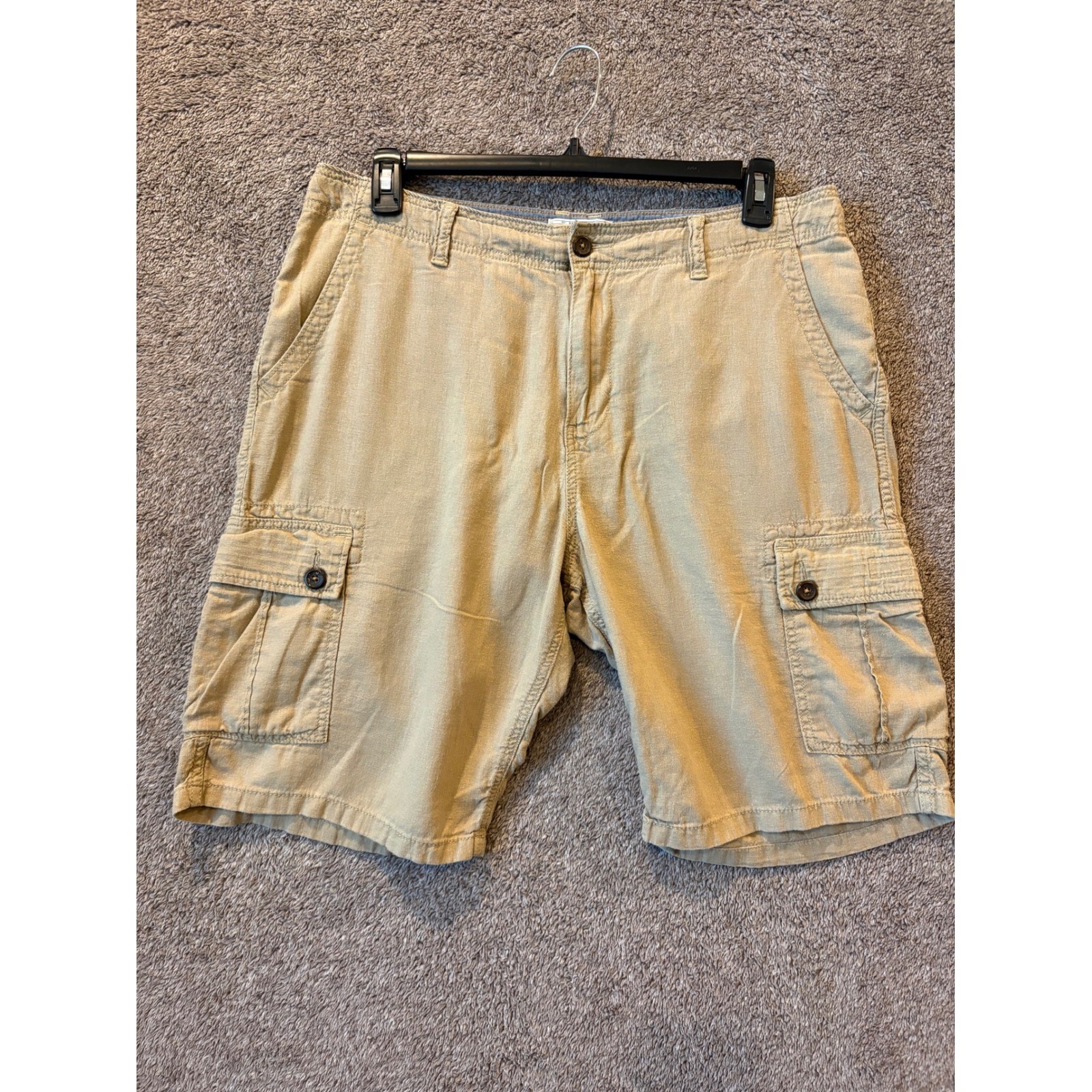 Lucky Brand Mens Khaki Linen Blend Cargo Shorts Tan Summer Casual Utility