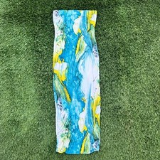Fashion Nova Women Blue Yellow Abstract Bodycon Strapless Tube Maxi Dress Medium