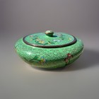 Antique Chinese Cloisonne stacking Box, Jade Green w/ multicolored Floral Design — photo 1