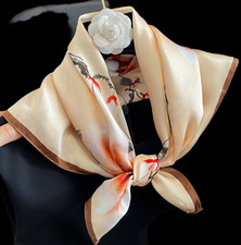 100 Silk 20" small square Scarf Women neckerchief Wrap floral beige red WY303