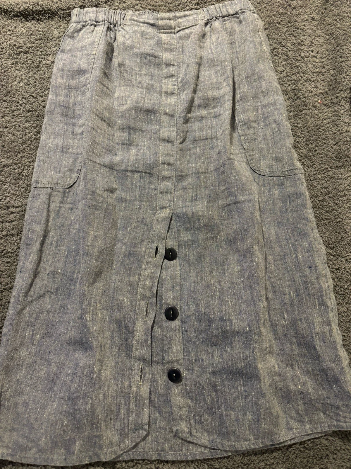 Flax By Jeanne Engelhart Linen Maxi Skirt L Blue Lagenlook Pull On VTG