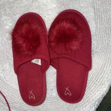 Victoria's Secret Sleep Lounge Pom-Pom Slippers Slides RED size M 7-8
