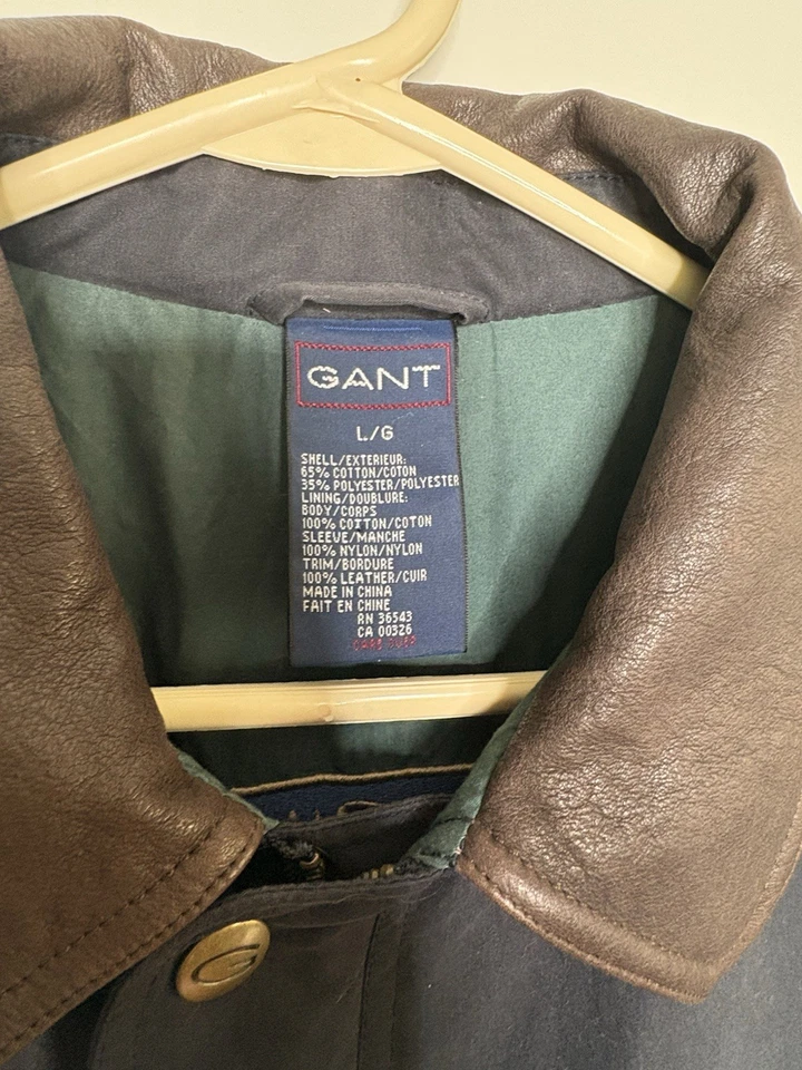 Vntg 80 Gant The Slugger Jacket Navy with Leather Collar Size Large Made In USA - Image 4 of 4