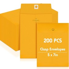 200 Pcs 5 x 7 Inch Clasp Manilla Envelopes, Small Colored Kraft Envelopes wit...
