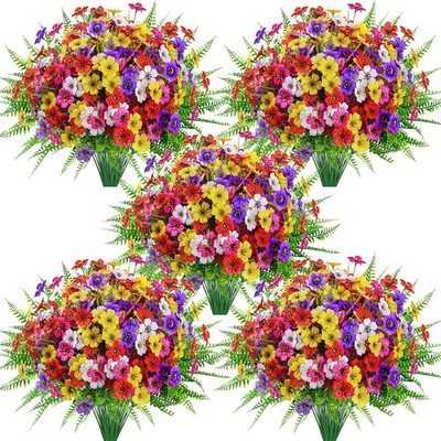 24 Bundles Artificial Flowers for Outdoors Fake Ferns UV Resistant Faux Spring