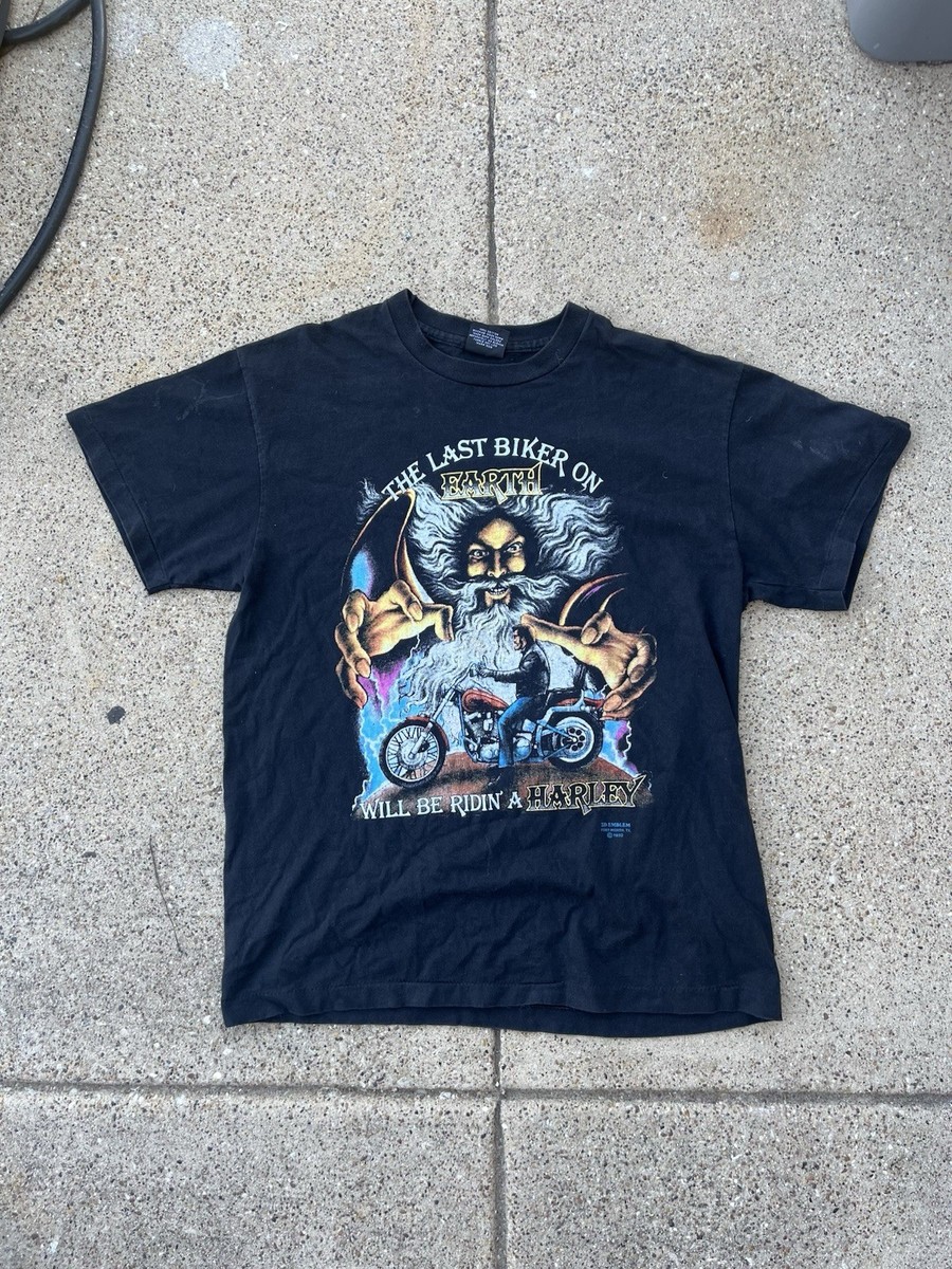 Vintage 1990 Harley Davidson 3D Emblem The Last Biker on Earth T