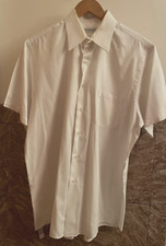 Vtg Van Heusen Dress Shirt Men 17 White Checkered Sateen Half Sleeve Polyester