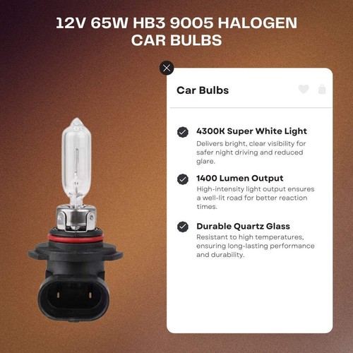 2Pcs HB3 65W 9005 12 V Halogen Car Bulbs 4300K White Headlight & Fog Lights - Picture 10 of 20