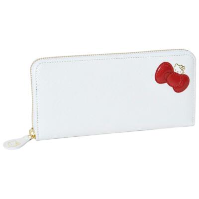 Hello Kitty Long Wallet Round Zipper Ribbon Women's Cowhide