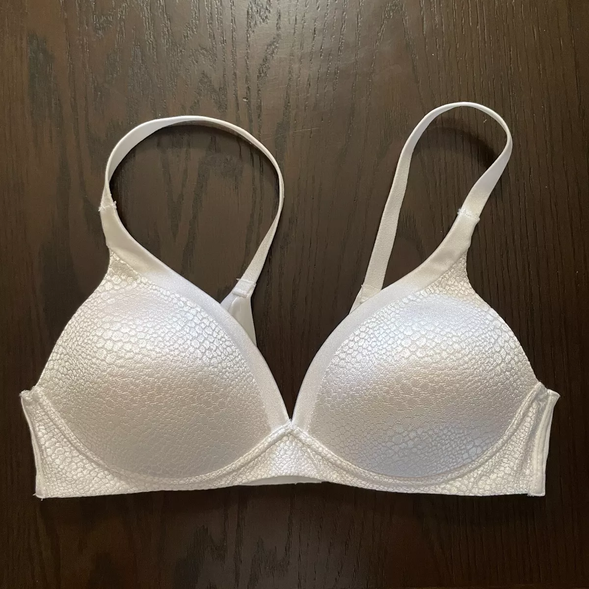 Warners Push Up Bra 34B Wire Free Satin Bralette Adjustable Back 01375  White