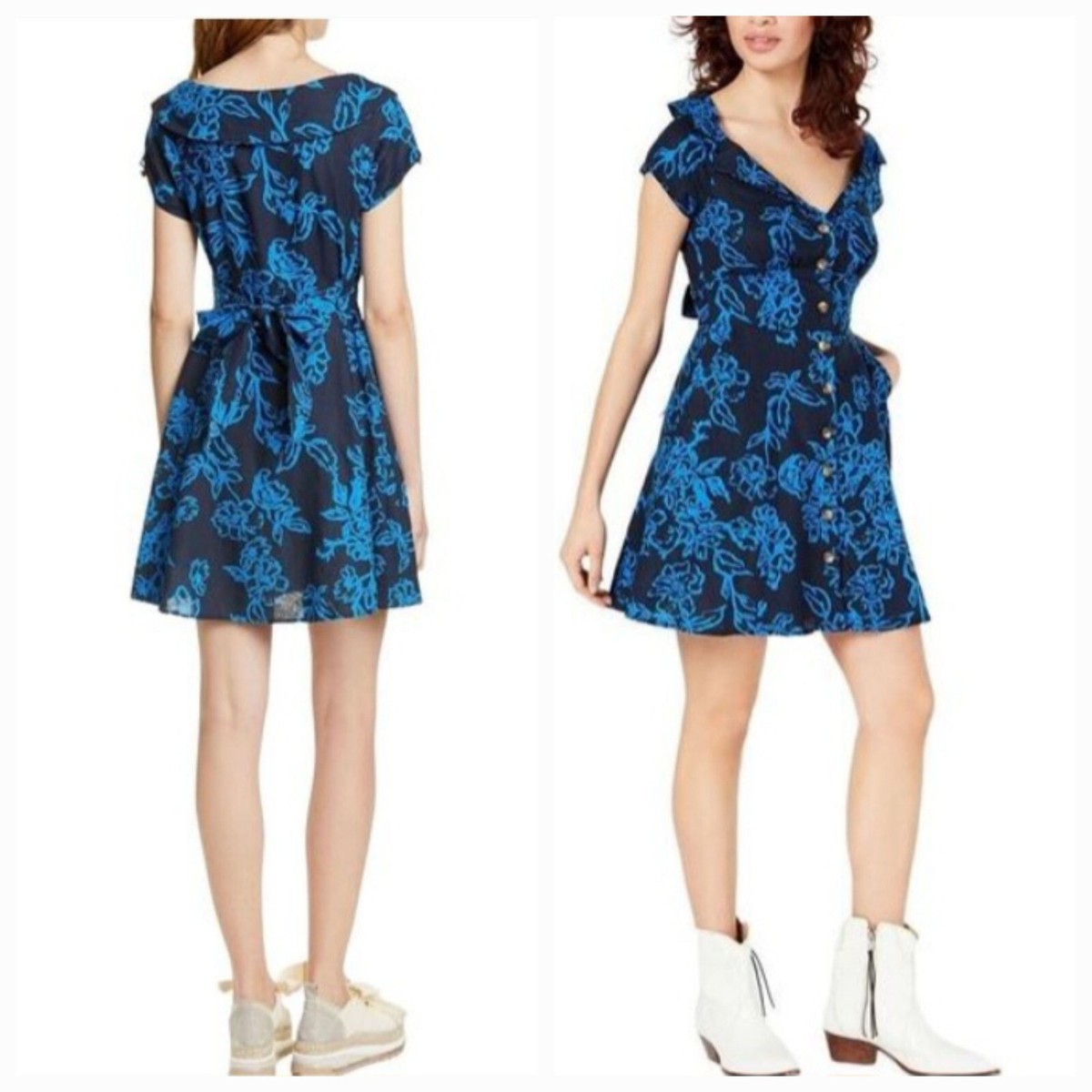 blue mini dress a line Scallop Hem Plaid A Line Mini Dress Blue