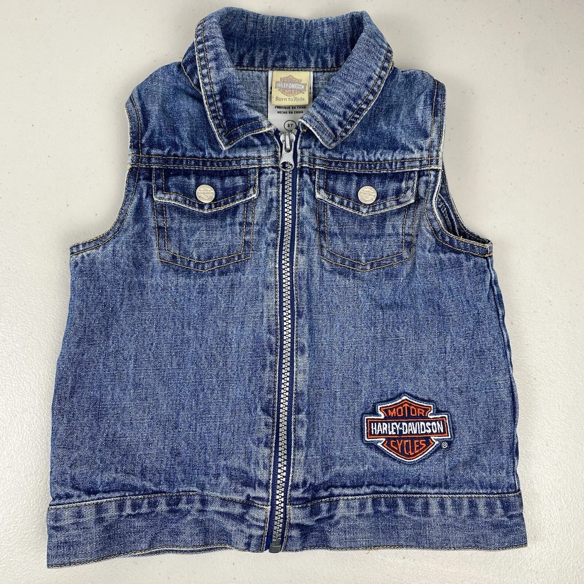 Harley Davidson Denim Vest Kids 3T Toddler Zip Front Child Jean