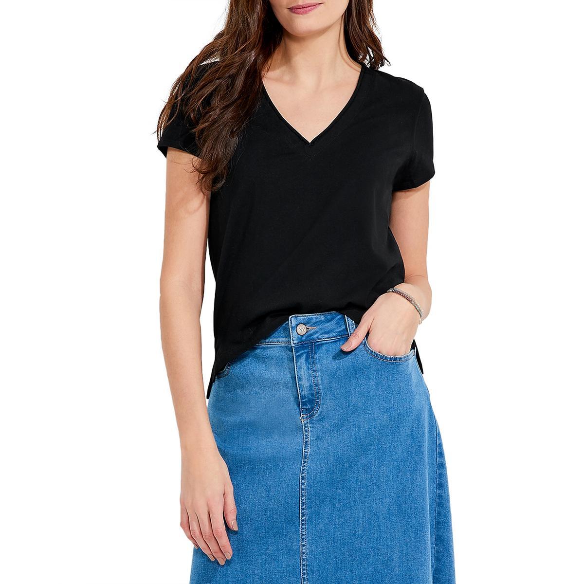 Женская черная укороченная футболка с V-образным вырезом Nic + Zoe, пуловер, верхняя рубашка XS BHFO 2705