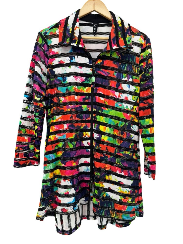 Berek Artsy Top Zipper Jacket Black Multi-Color Large Mesh Art to Wear Artsy