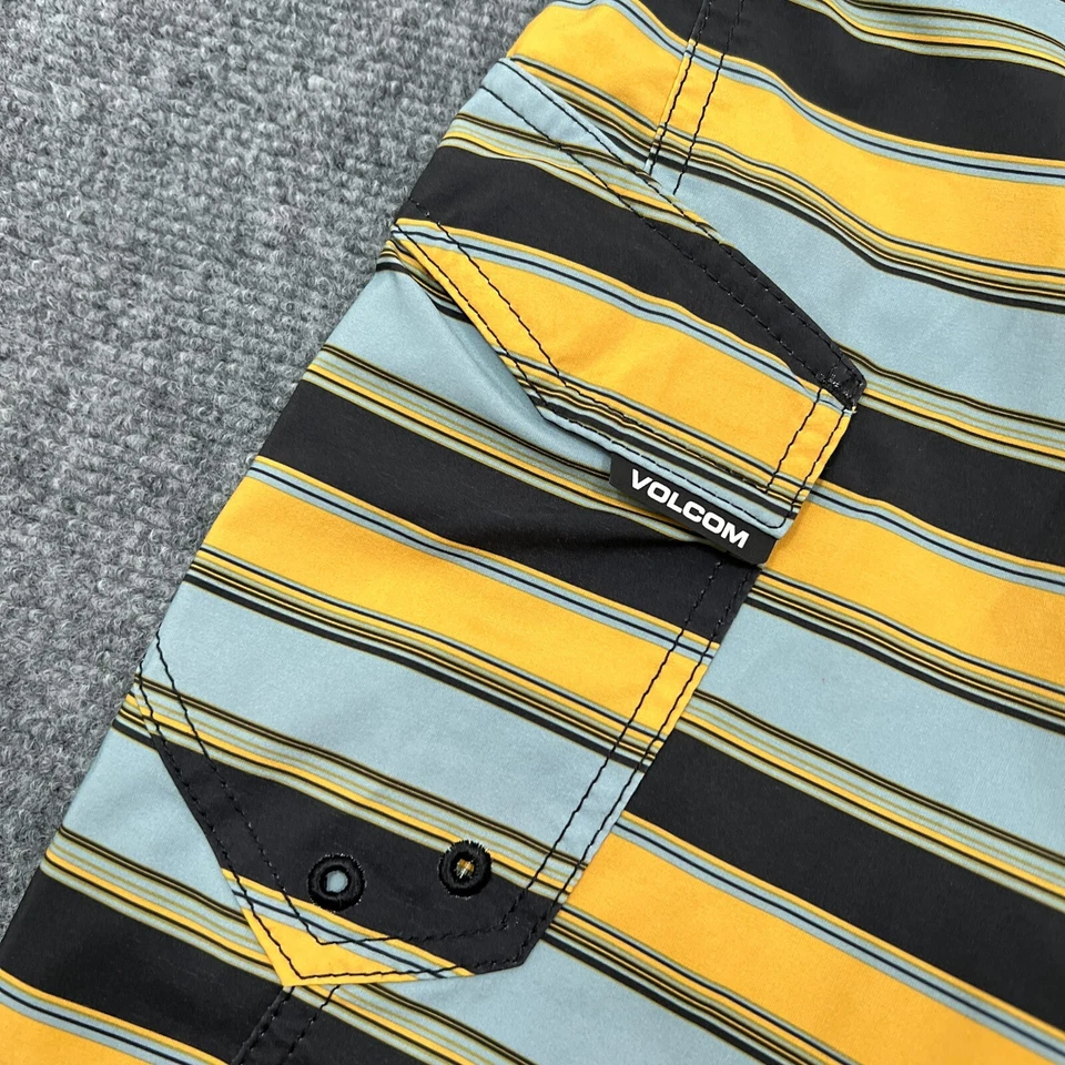 Volcom Boys Board Shorts 27 Yellow Blue Black Pocket Logo Surf Mod Tech Cinch - Image 3 of 4