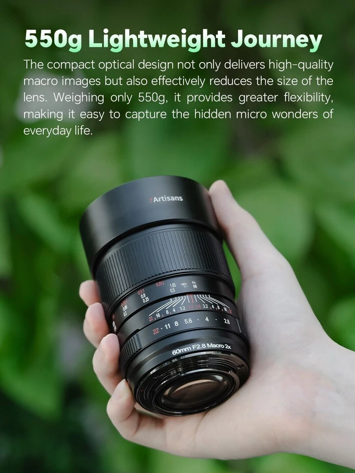 7Artisans 60mm F2.8 Macro 2X Full Frame Lens For Canon R Nikon Z Sony E Mount - Image 3 of 4