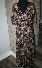 NEW Bobeau Womens Black Tropical Short Kimono Sleeve V-Neck Maxi Dress SZ M