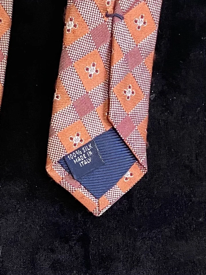 J. Corbata Crew Diamantes Geométricos 100% Seda Naranja Hombre Hecha en Italia Foto 3 de 4
