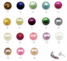 12mm Faux Pearl Earrings Posts or Clip On - Pink Red Blue Green White Navy Grey