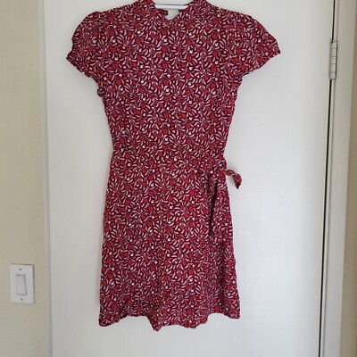 Francesca's Burgundy Floral Dress XS Collared Neck Side Tie Lightweight 