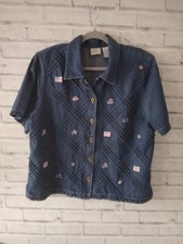 Vintage Denim Floral Usa Embroidered Shirt Jacket Size 16 Pre-loved