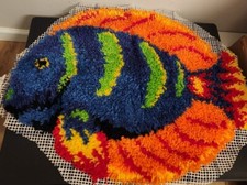 3 Vintage Wonderart Finished Unbound Latch Hook Fish Aquatic Rugs,Wall Hanging