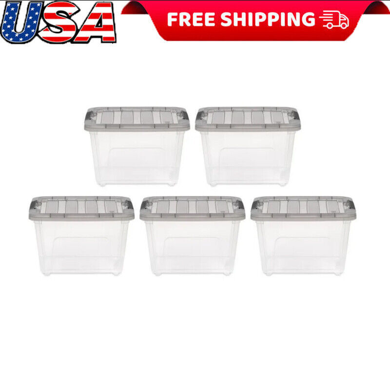 USA 19 Qt Stack & Pull Clear Plastic Storage Box Containers Organzier Bin 5 Pack